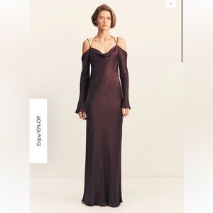 NWT La Lune Shona Joy Off the Shoulder Tie Maxi Dress Espresso